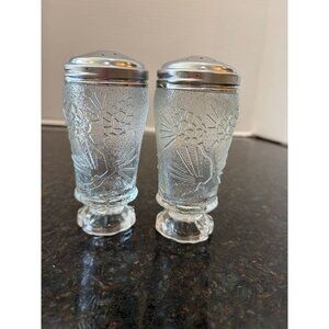 Tiara Ponderosa Pine, Etched Glass Salt and Pepper Shakers, Indiana Glass